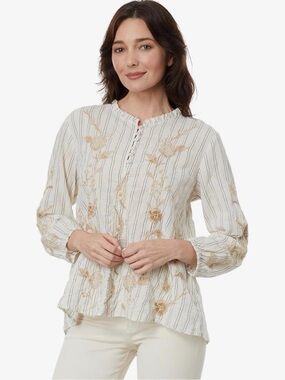 Johnny Was Calipso Button Neck Field Blouse L